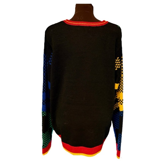 Ugly Christmas Sweater Dinosaur T-Rex Dino Santa Hat Plaid, Mens size Large - Picture 3 of 10